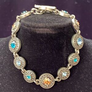 M4M Ellen Mann Sky Bracelet Pewter Finish Blue & Brown Crystals